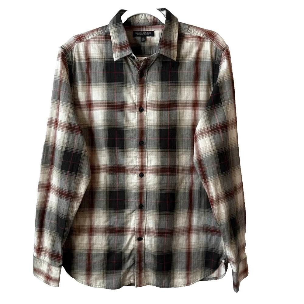 Banana Republic Men’s M Tailored‎ Slim Fit Herringbone Undertone Grey Button Up